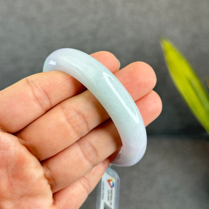 Natural Light Green Purple Jadeite Jade Bangle Leaf Style Size 55.8 mm