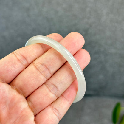 Natural Dark White Lotus Root Hetian Nephrite Jade Bangle Chopstick Style Size 58 mm