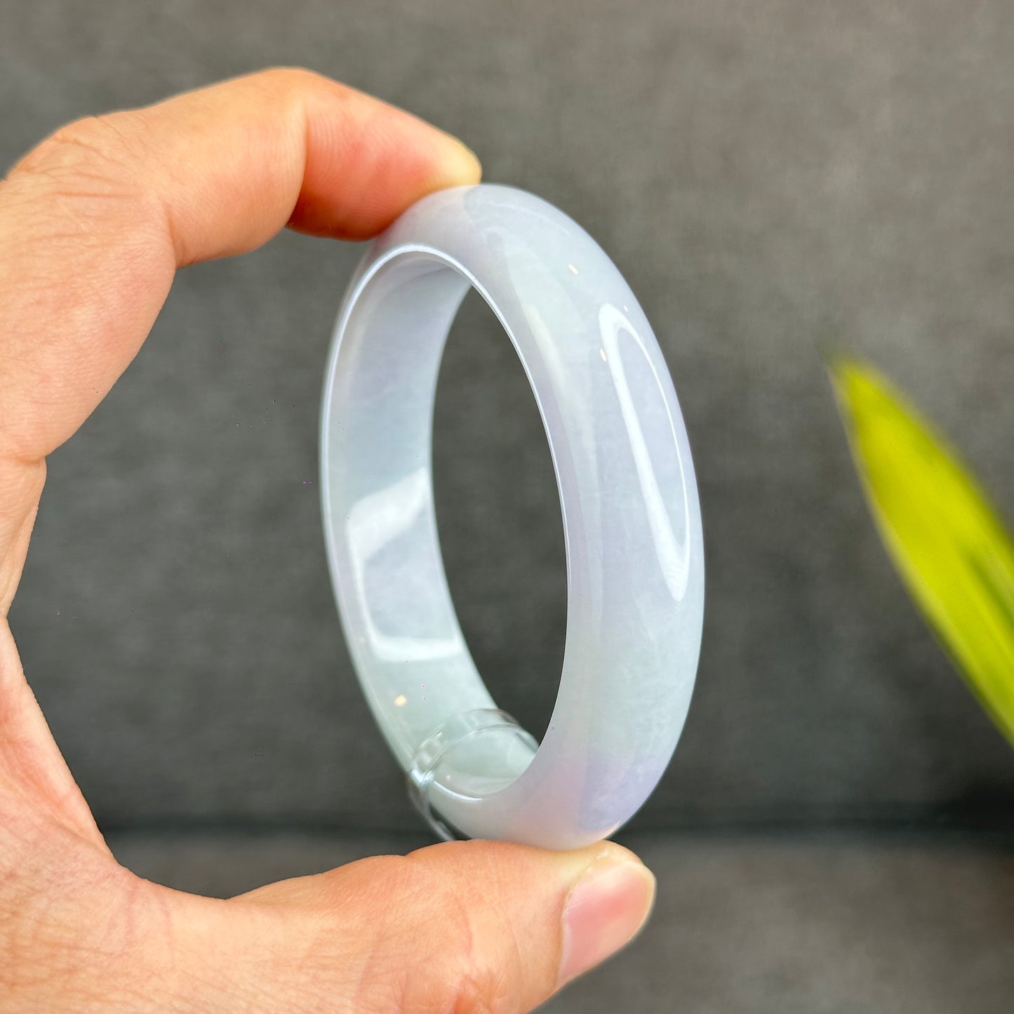 Natural Light Green Purple Jadeite Jade Bangle Leaf Style Size 55.8 mm