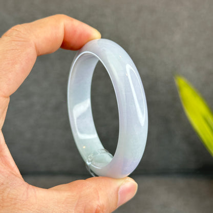 Natural Light Green Purple Jadeite Jade Bangle Leaf Style Size 55.8 mm