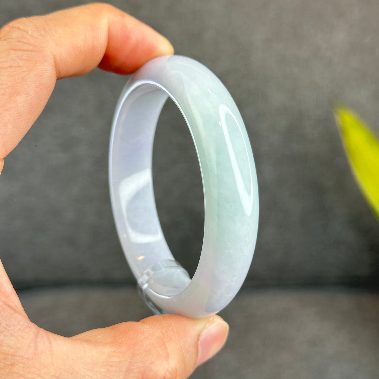 Natural Light Green Purple Jadeite Jade Bangle Leaf Style Size 55.8 mm