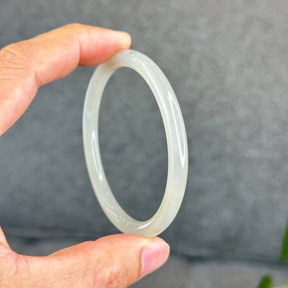 Natural Dark White Lotus Root Hetian Nephrite Jade Bangle Chopstick Style Size 58 mm