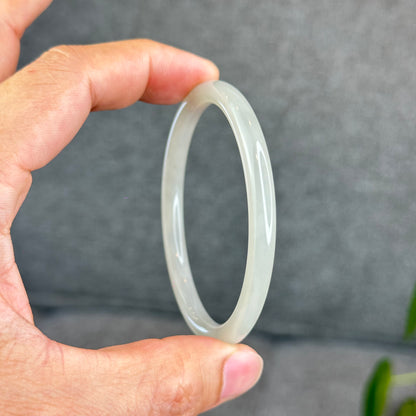 Natural Dark White Lotus Root Hetian Nephrite Jade Bangle Chopstick Style Size 58 mm