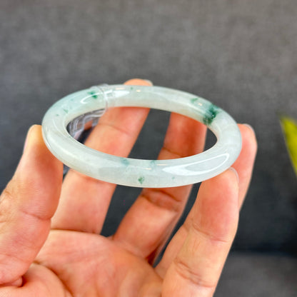 Natural Floating Floral Moss Green Semi Translucent Jadeite Jade VIP Bangle Chopstick Style Size 53 mm