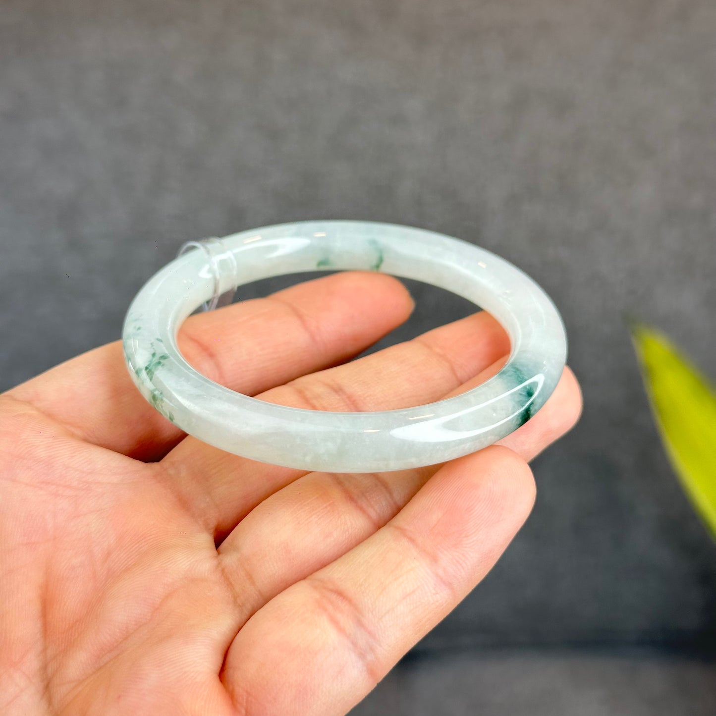 Natural Floating Floral Moss Green Semi Translucent Jadeite Jade VIP Bangle Chopstick Style Size 53 mm