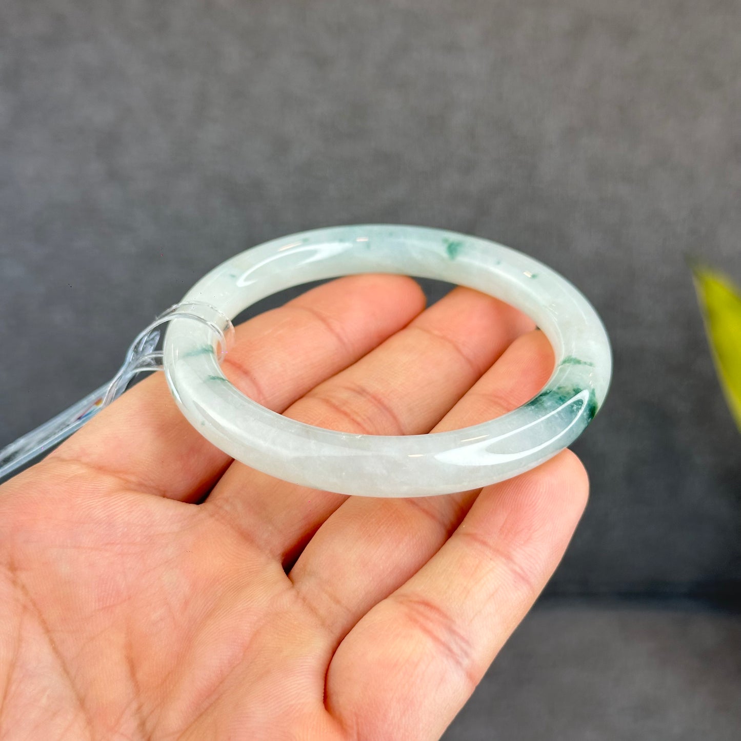Natural Floating Floral Moss Green Semi Translucent Jadeite Jade VIP Bangle Chopstick Style Size 53 mm