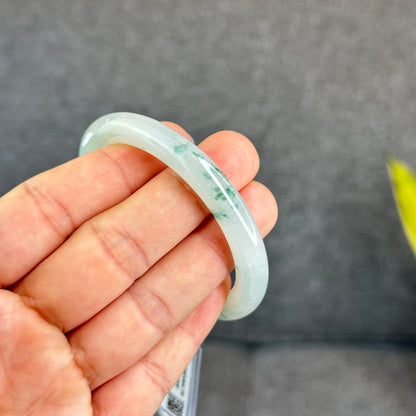 Natural Floating Floral Moss Green Semi Translucent Jadeite Jade VIP Bangle Chopstick Style Size 53 mm