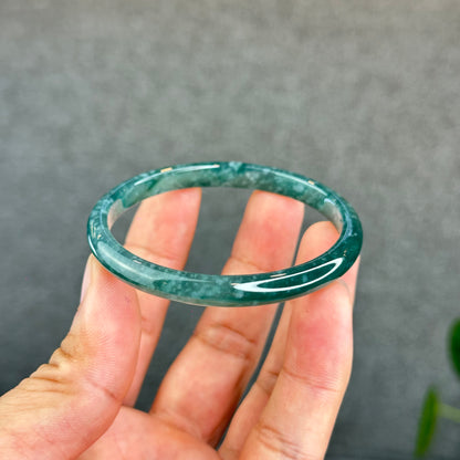 Natural Semi-Translucent Blue Water Jadeite Jade Banlge Leaf Style Size 53.5 mm