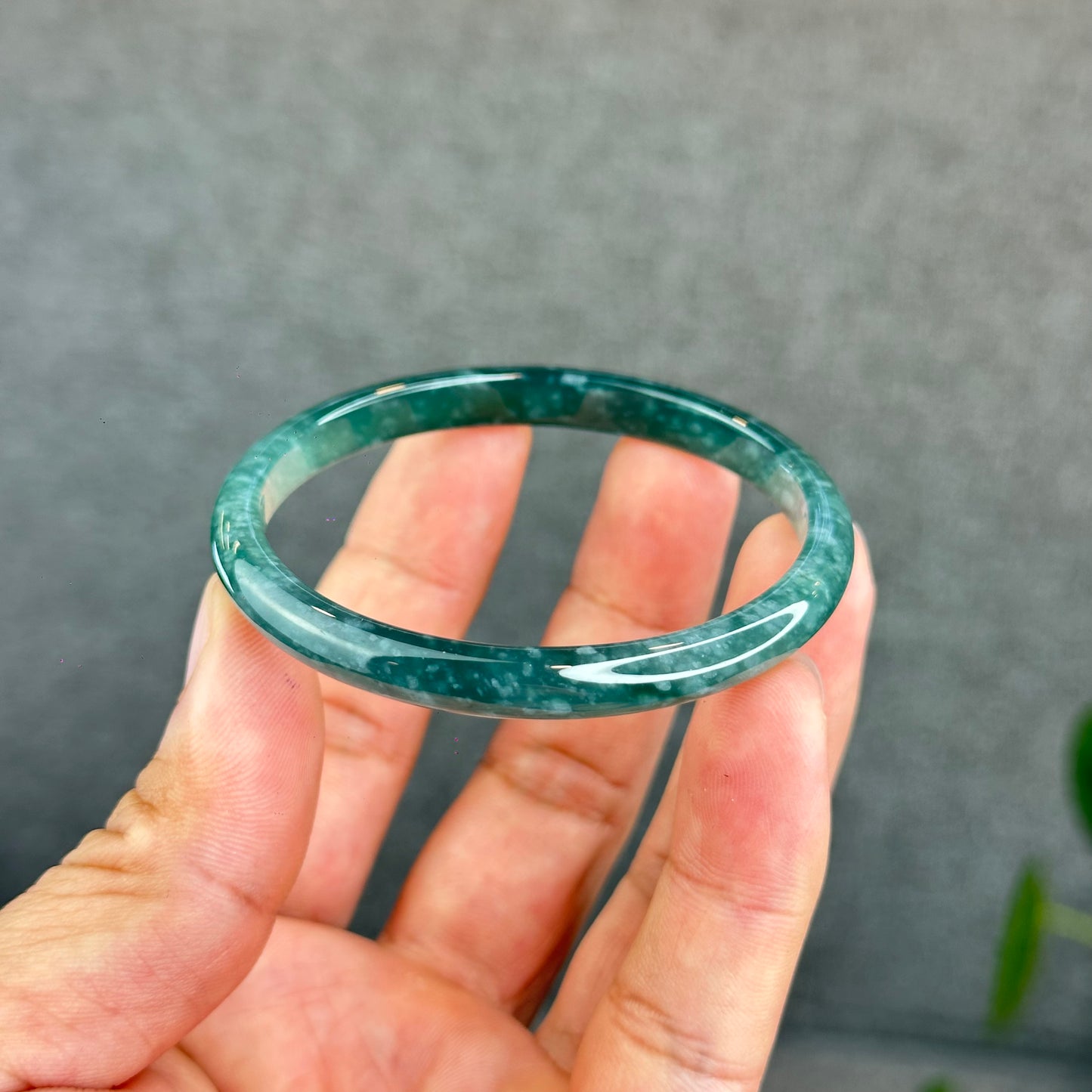 Natural Semi-Translucent Blue Water Jadeite Jade Banlge Leaf Style Size 53.5 mm