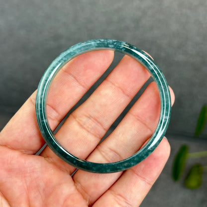 Natural Semi-Translucent Blue Water Jadeite Jade Banlge Leaf Style Size 53.5 mm