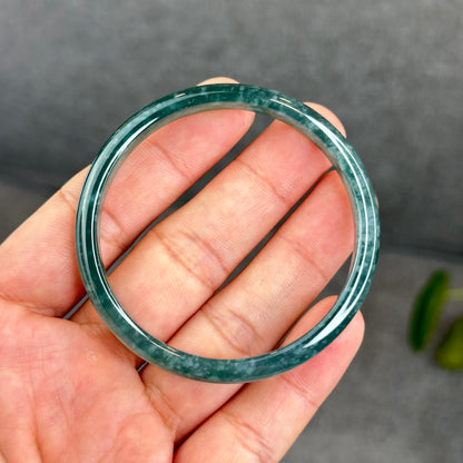 Natural Semi-Translucent Blue Water Jadeite Jade Banlge Leaf Style Size 53.5 mm