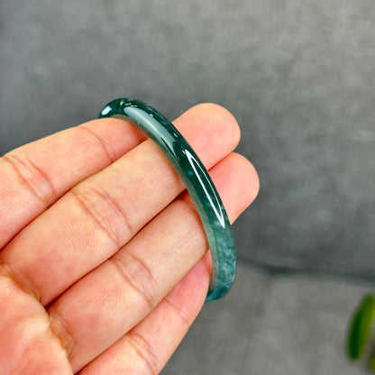 Natural Semi-Translucent Blue Water Jadeite Jade Banlge Leaf Style Size 53.5 mm