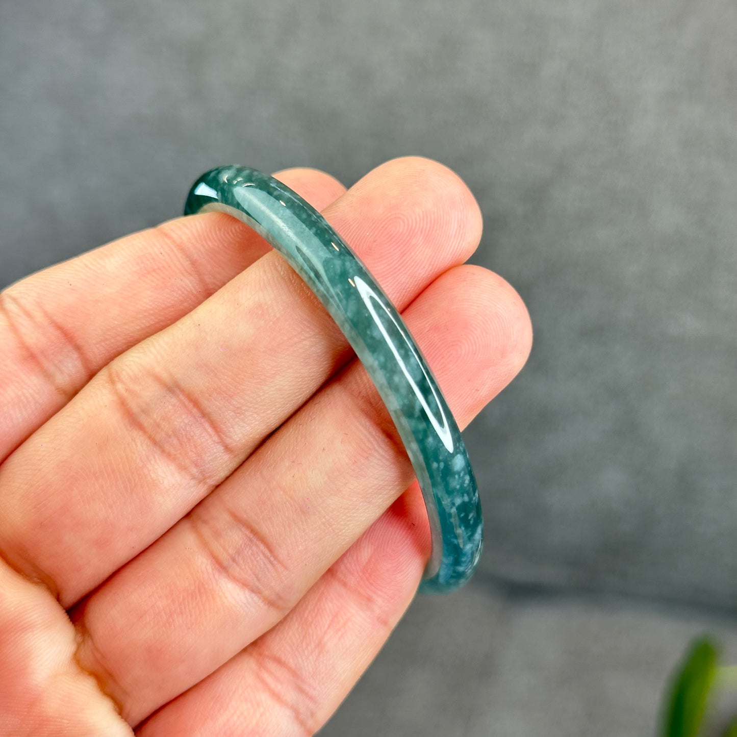 Natural Semi-Translucent Blue Water Jadeite Jade Banlge Leaf Style Size 53.5 mm