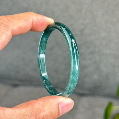 Natural Semi-Translucent Blue Water Jadeite Jade Banlge Leaf Style Size 53.5 mm