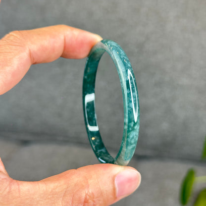 Natural Semi-Translucent Blue Water Jadeite Jade Banlge Leaf Style Size 53.5 mm