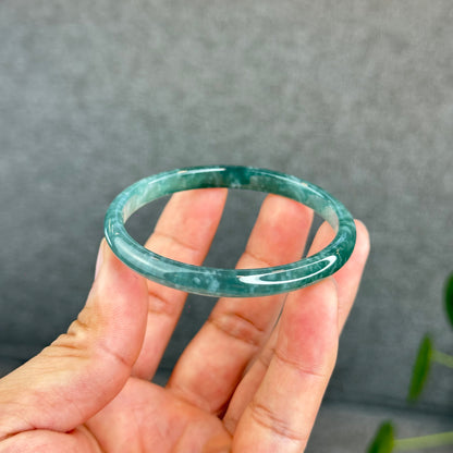 Natural Semi-Translucent Blue Water Jadeite Jade Banlge Leaf Style Size 55 mm