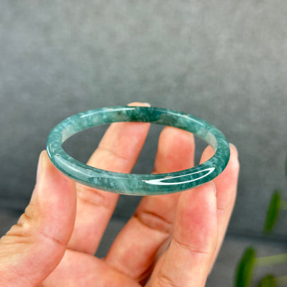 Natural Semi-Translucent Blue Water Jadeite Jade Banlge Leaf Style Size 55 mm