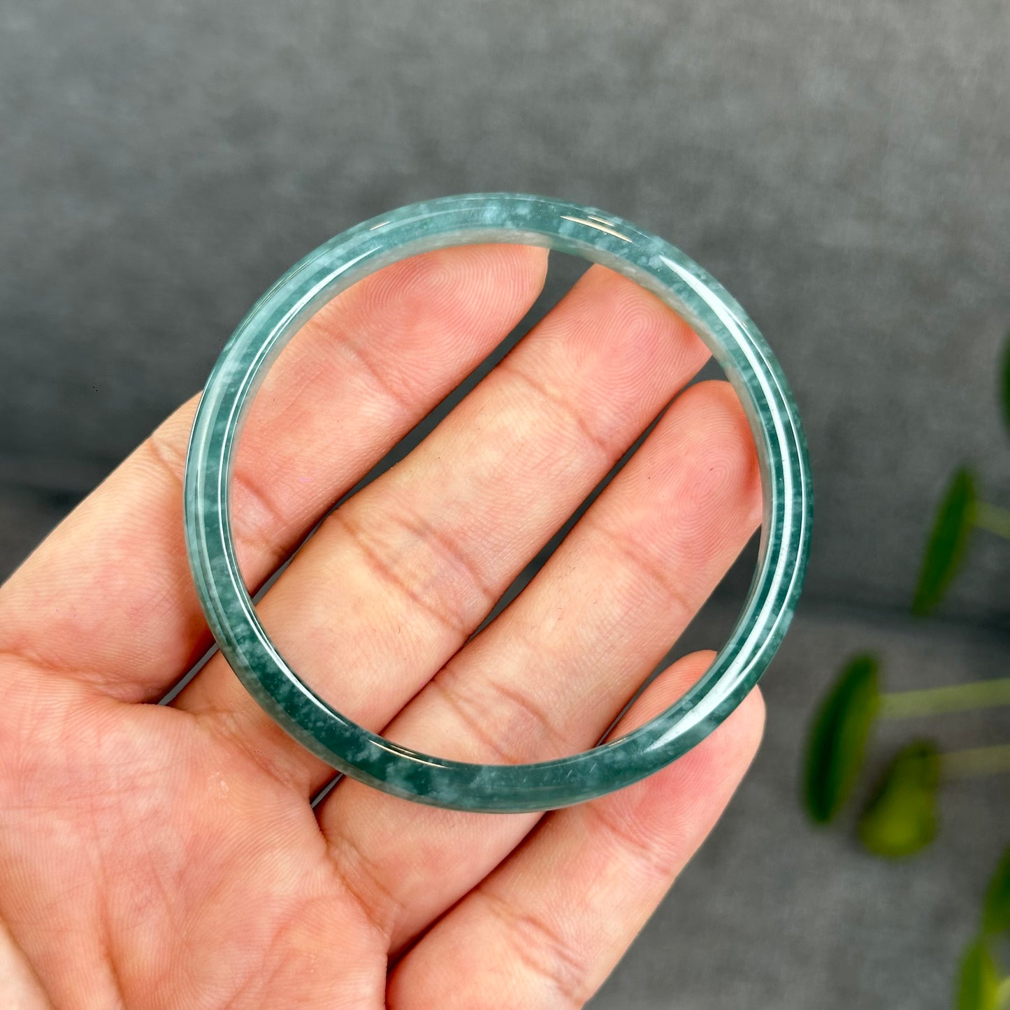 Natural Semi-Translucent Blue Water Jadeite Jade Banlge Leaf Style Size 55 mm