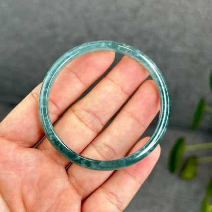 Natural Semi-Translucent Blue Water Jadeite Jade Banlge Leaf Style Size 55 mm