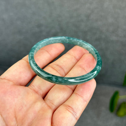 Natural Semi-Translucent Blue Water Jadeite Jade Banlge Leaf Style Size 55 mm