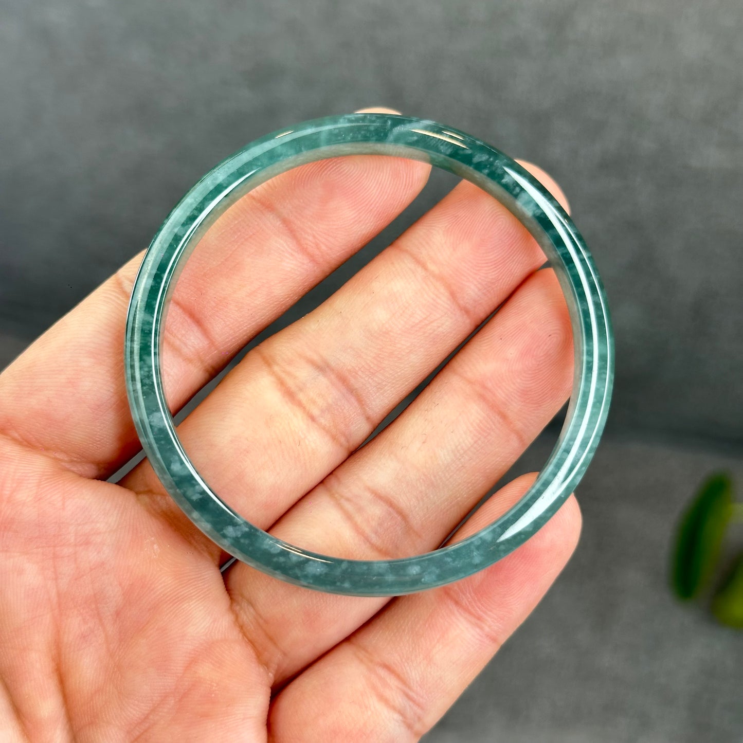 Natural Semi-Translucent Blue Water Jadeite Jade Banlge Leaf Style Size 55 mm