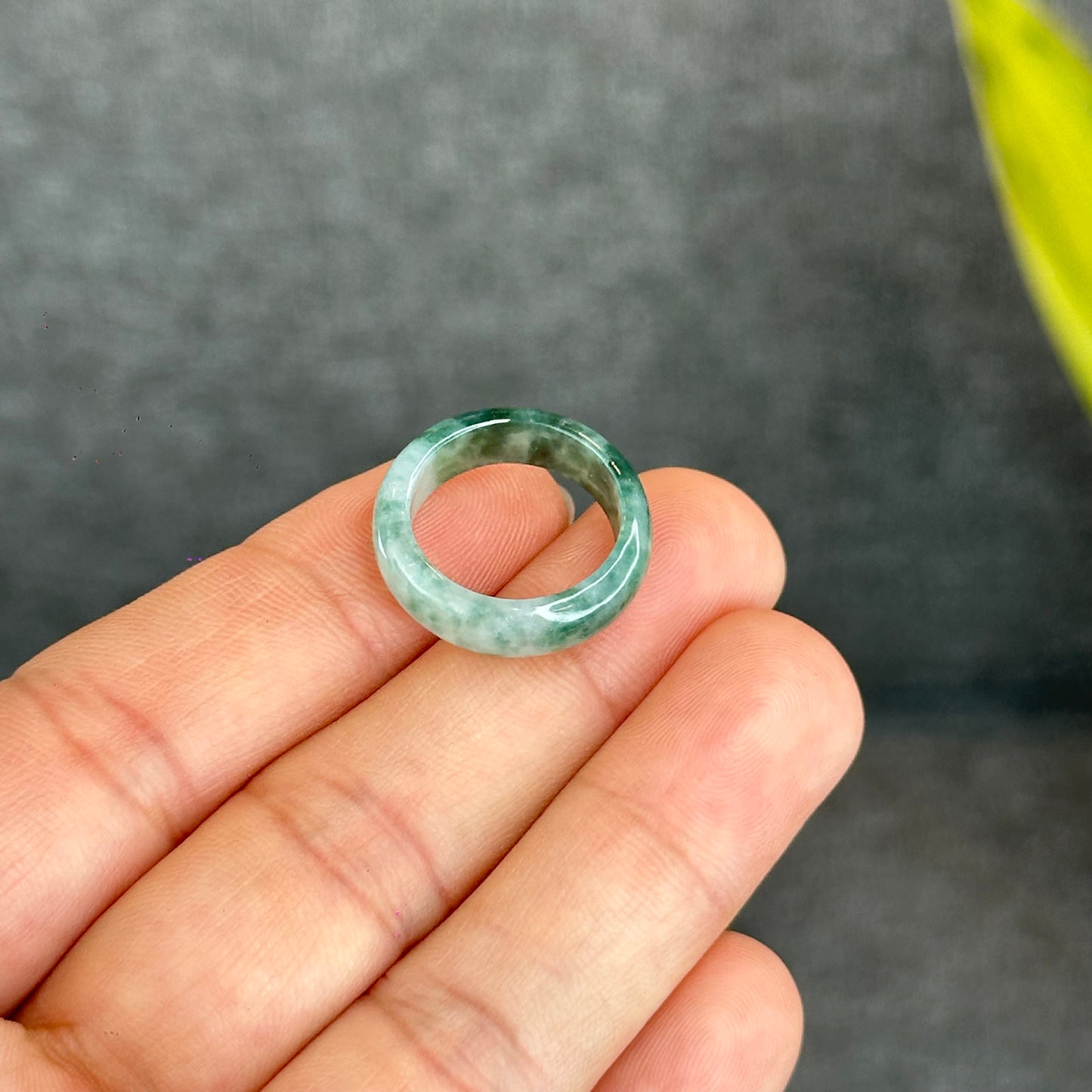 Natural Dark Floating Floral Moss Green Translucent Jadeite Jade Type A Ring Leaf Style Size 1.6