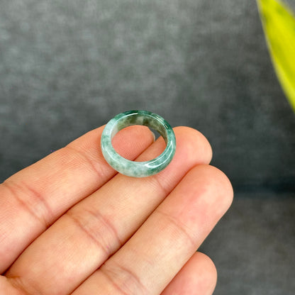 Natural Dark Floating Floral Moss Green Translucent Jadeite Jade Type A Ring Leaf Style Size 1.6