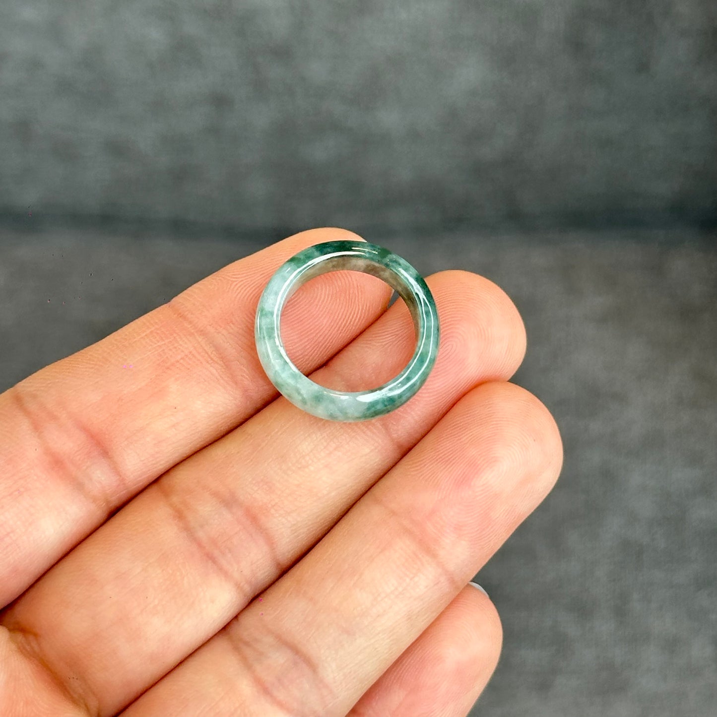 Natural Dark Floating Floral Moss Green Translucent Jadeite Jade Type A Ring Leaf Style Size 1.6