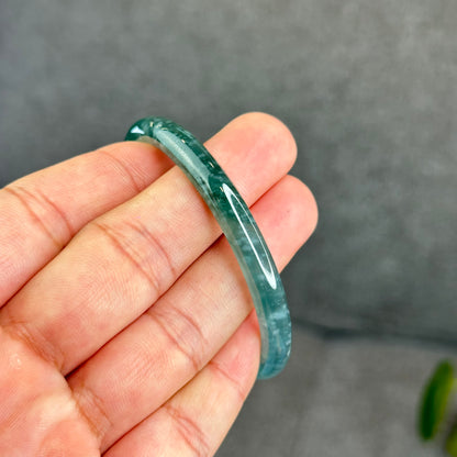 Natural Semi-Translucent Blue Water Jadeite Jade Banlge Leaf Style Size 55 mm