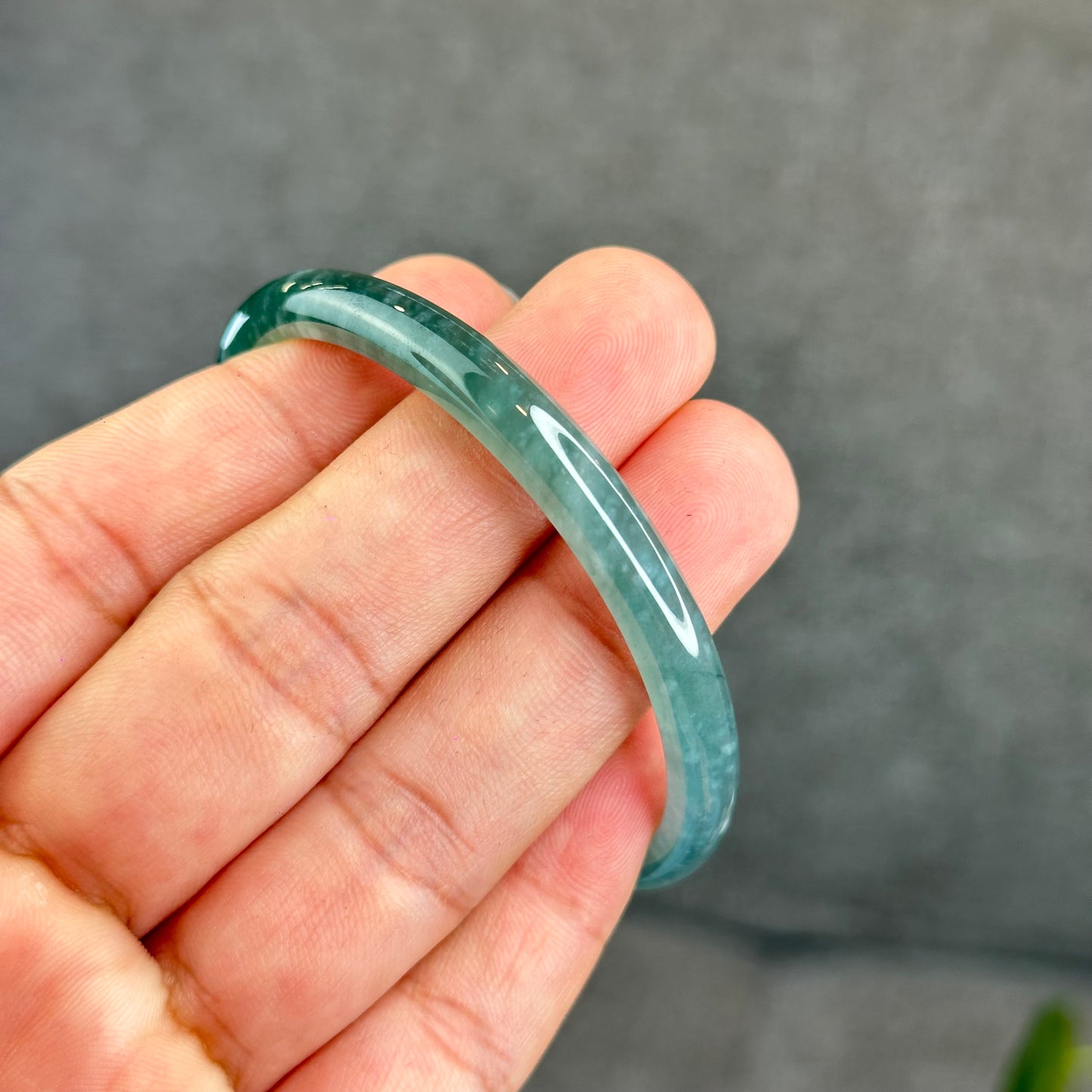 Natural Semi-Translucent Blue Water Jadeite Jade Banlge Leaf Style Size 55 mm