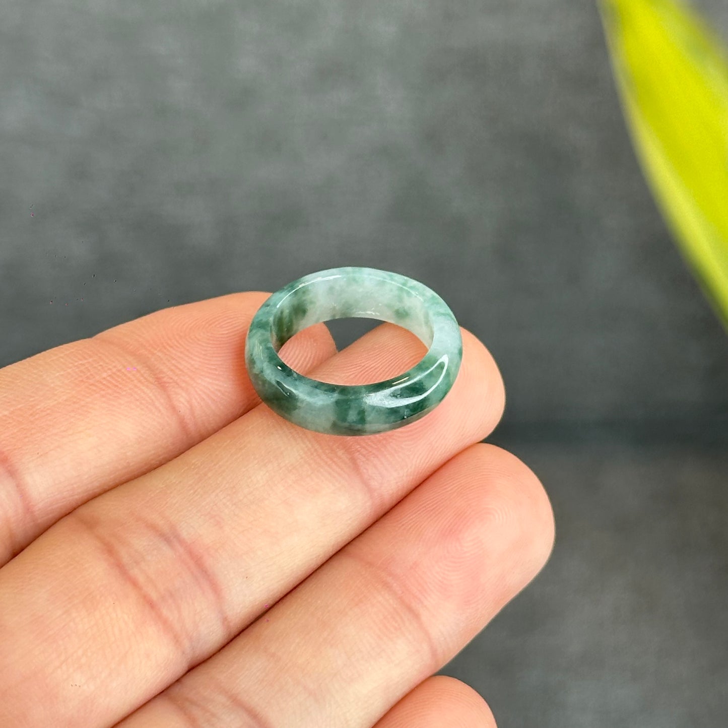 Natural Dark Floating Floral Moss Green Translucent Jadeite Jade Type A Ring Leaf Style Size 1.6