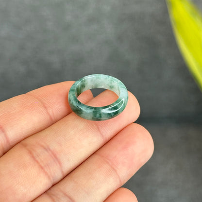 Natural Dark Floating Floral Moss Green Translucent Jadeite Jade Type A Ring Leaf Style Size 1.6