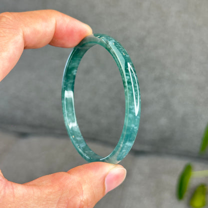 Natural Semi-Translucent Blue Water Jadeite Jade Banlge Leaf Style Size 55 mm