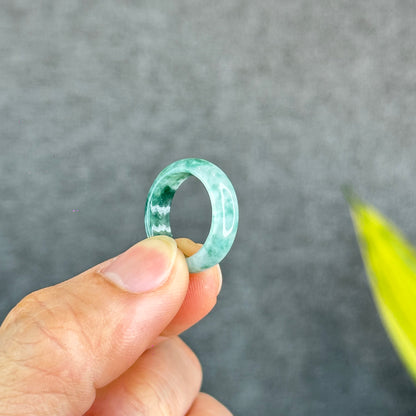 Natural Dark Floating Floral Moss Green Translucent Jadeite Jade Type A Ring Leaf Style Size 1.6