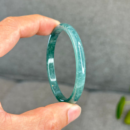 Natural Semi-Translucent Blue Water Jadeite Jade Banlge Leaf Style Size 55 mm