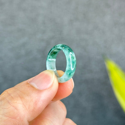 Natural Dark Floating Floral Moss Green Translucent Jadeite Jade Type A Ring Leaf Style Size 1.6