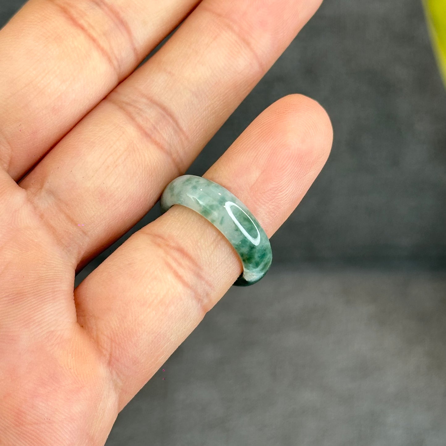 Natural Dark Floating Floral Moss Green Translucent Jadeite Jade Type A Ring Leaf Style Size 1.6