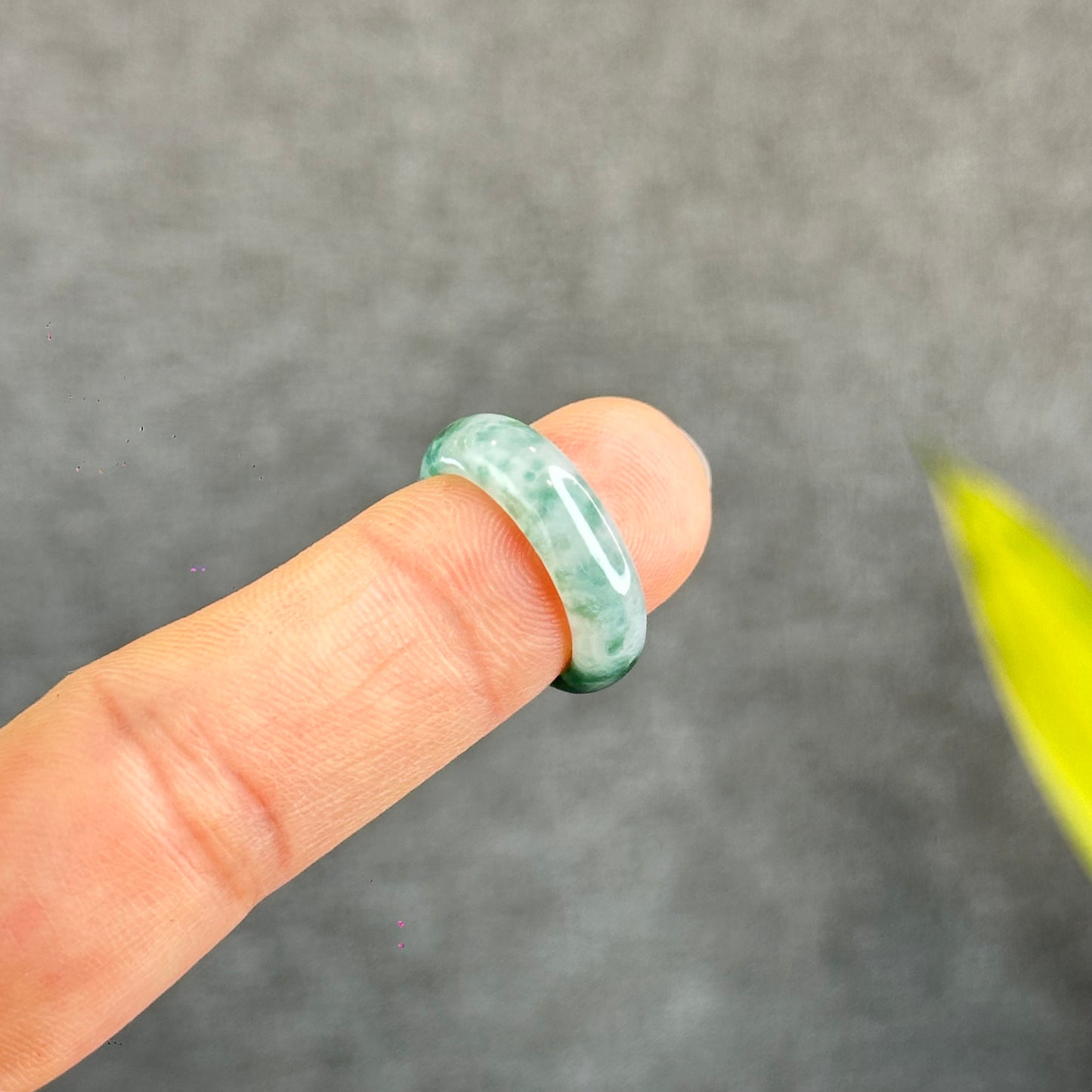 Natural Dark Floating Floral Moss Green Translucent Jadeite Jade Type A Ring Leaf Style Size 1.6