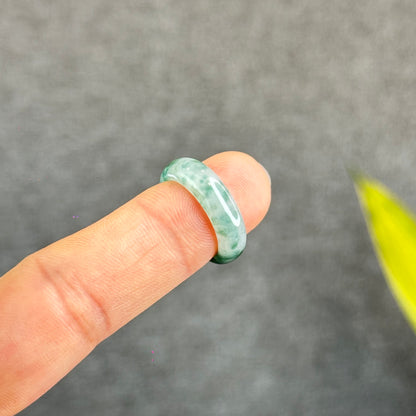 Natural Dark Floating Floral Moss Green Translucent Jadeite Jade Type A Ring Leaf Style Size 1.6