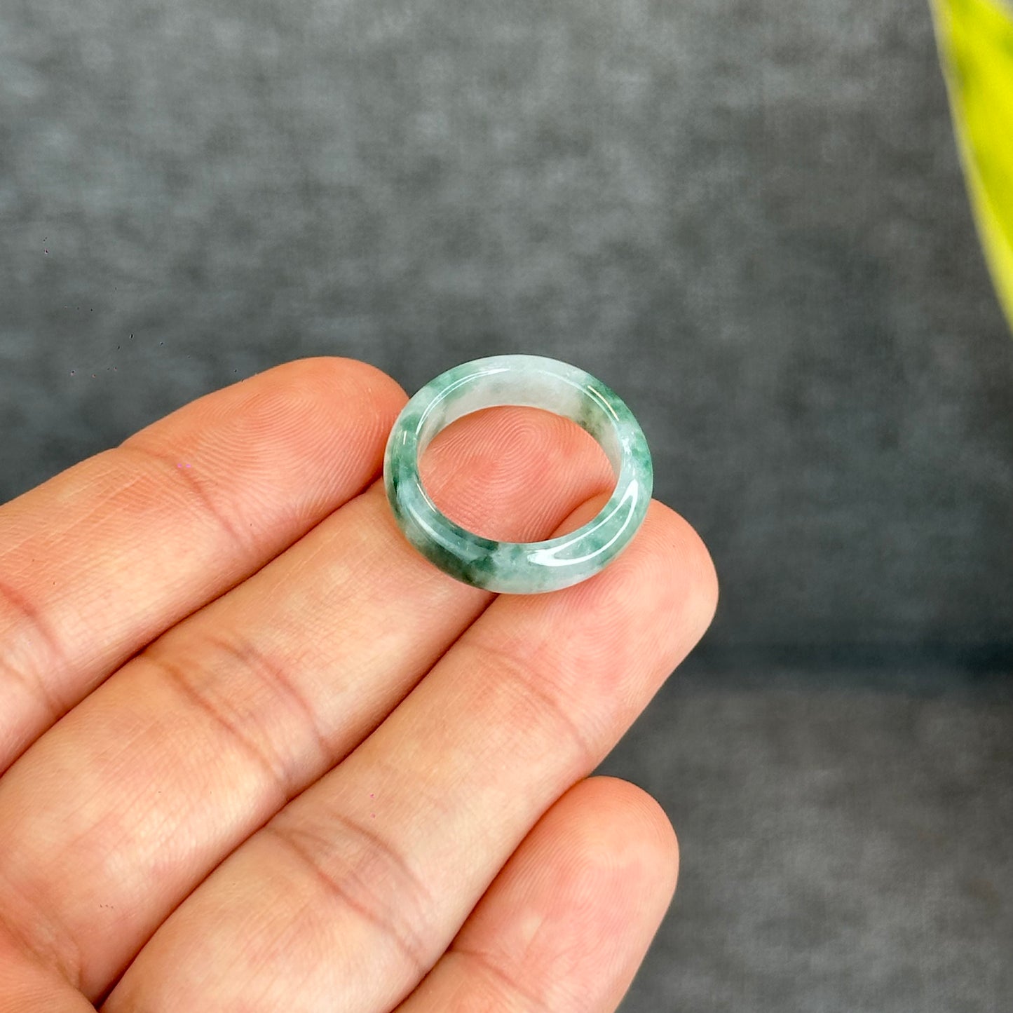 Natural Dark Floating Floral Moss Green Translucent Jadeite Jade Type A Ring Leaf Style Size 1.75