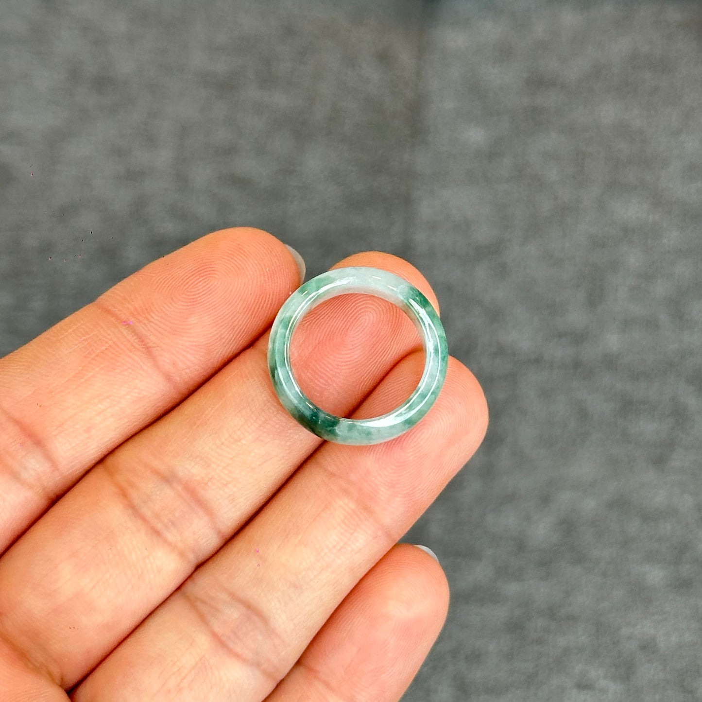 Natural Dark Floating Floral Moss Green Translucent Jadeite Jade Type A Ring Leaf Style Size 1.75