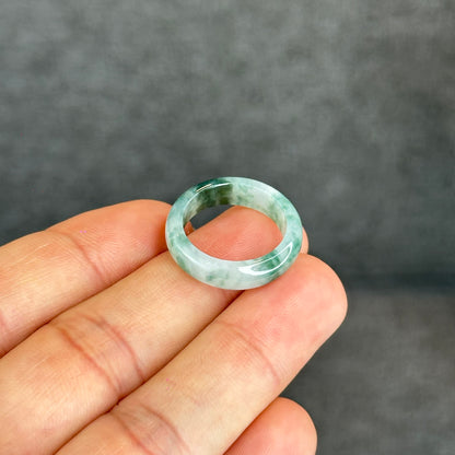 Natural Dark Floating Floral Moss Green Translucent Jadeite Jade Type A Ring Leaf Style Size 1.75