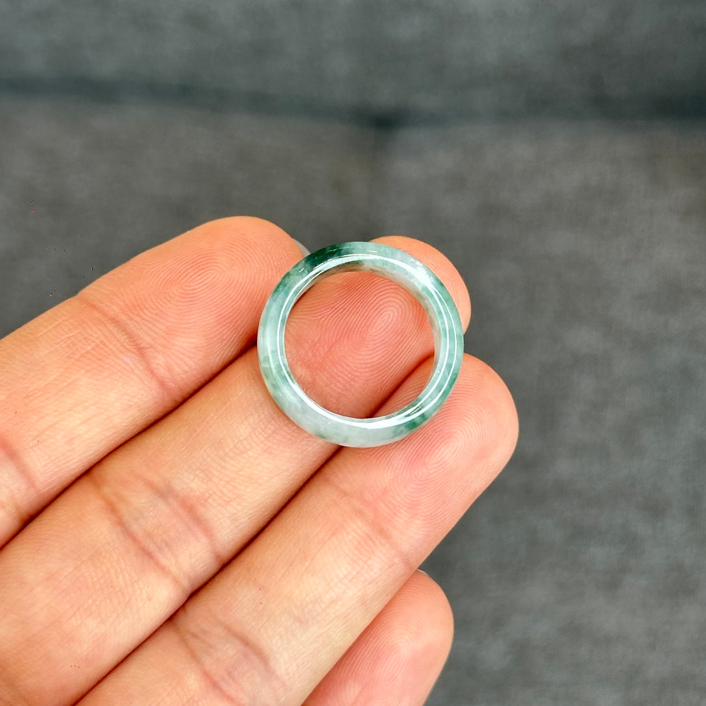 Natural Dark Floating Floral Moss Green Translucent Jadeite Jade Type A Ring Leaf Style Size 1.75