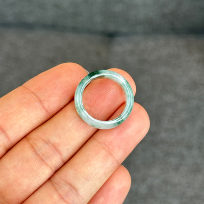 Natural Dark Floating Floral Moss Green Translucent Jadeite Jade Type A Ring Leaf Style Size 1.75