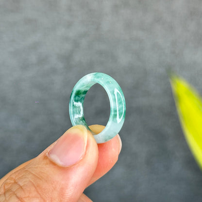 Natural Dark Floating Floral Moss Green Translucent Jadeite Jade Type A Ring Leaf Style Size 1.75
