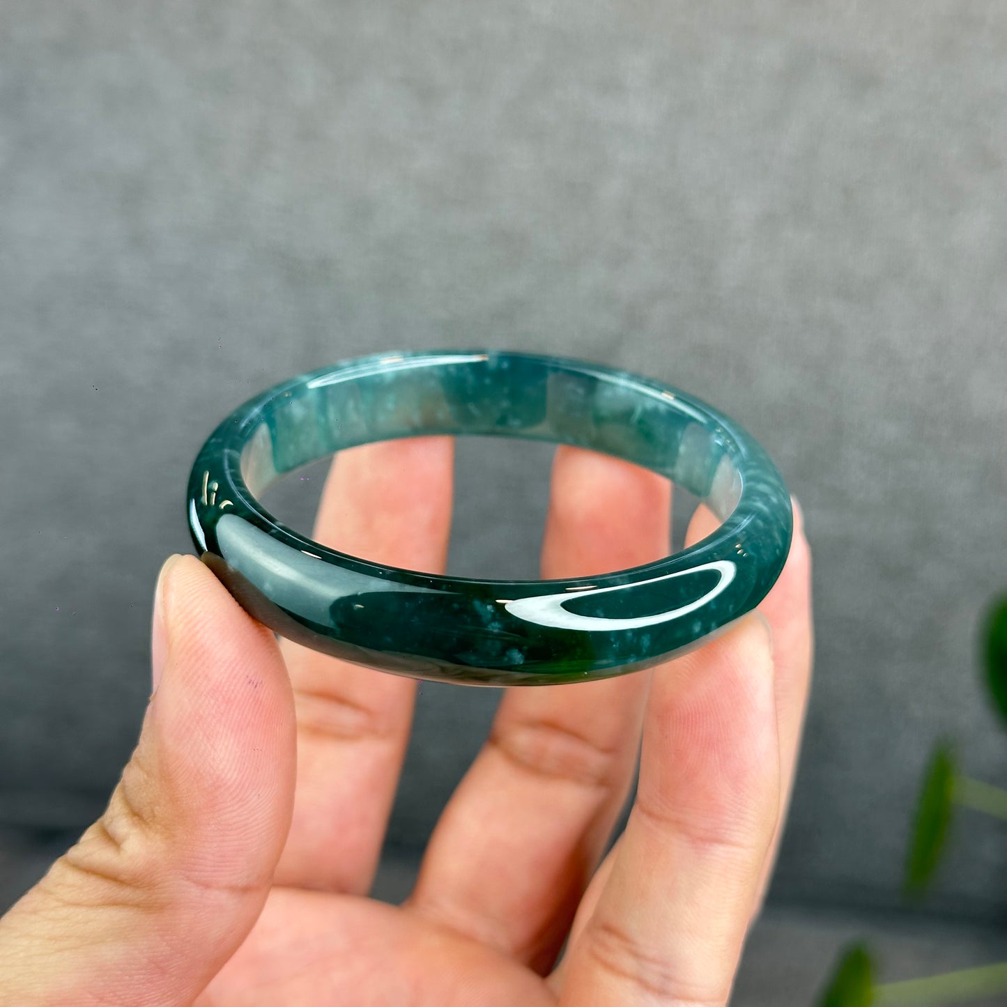 Natural Translucent Blue Water Jadeite Jade Bangle Leaf Style Size 53 mm