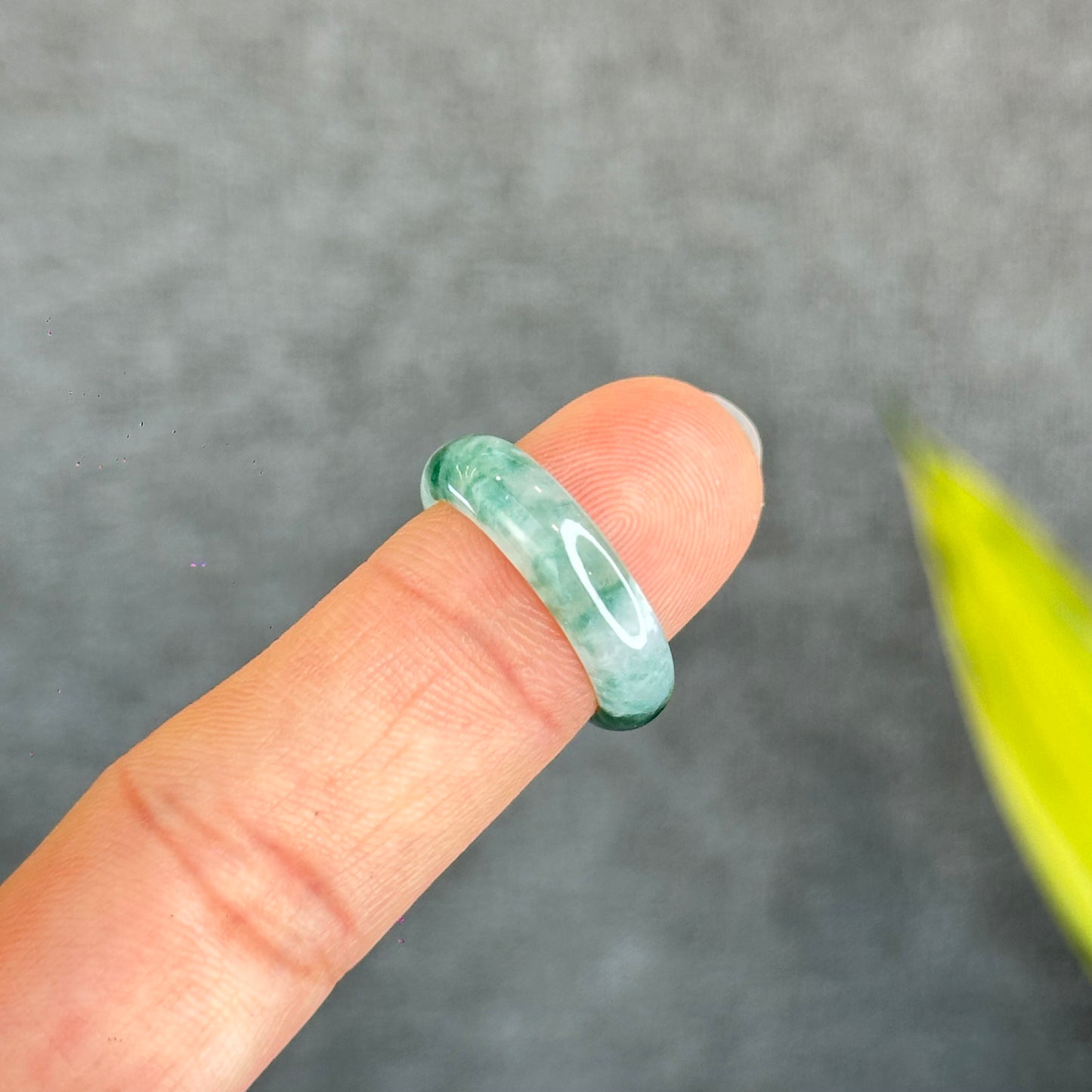 Natural Dark Floating Floral Moss Green Translucent Jadeite Jade Type A Ring Leaf Style Size 1.75