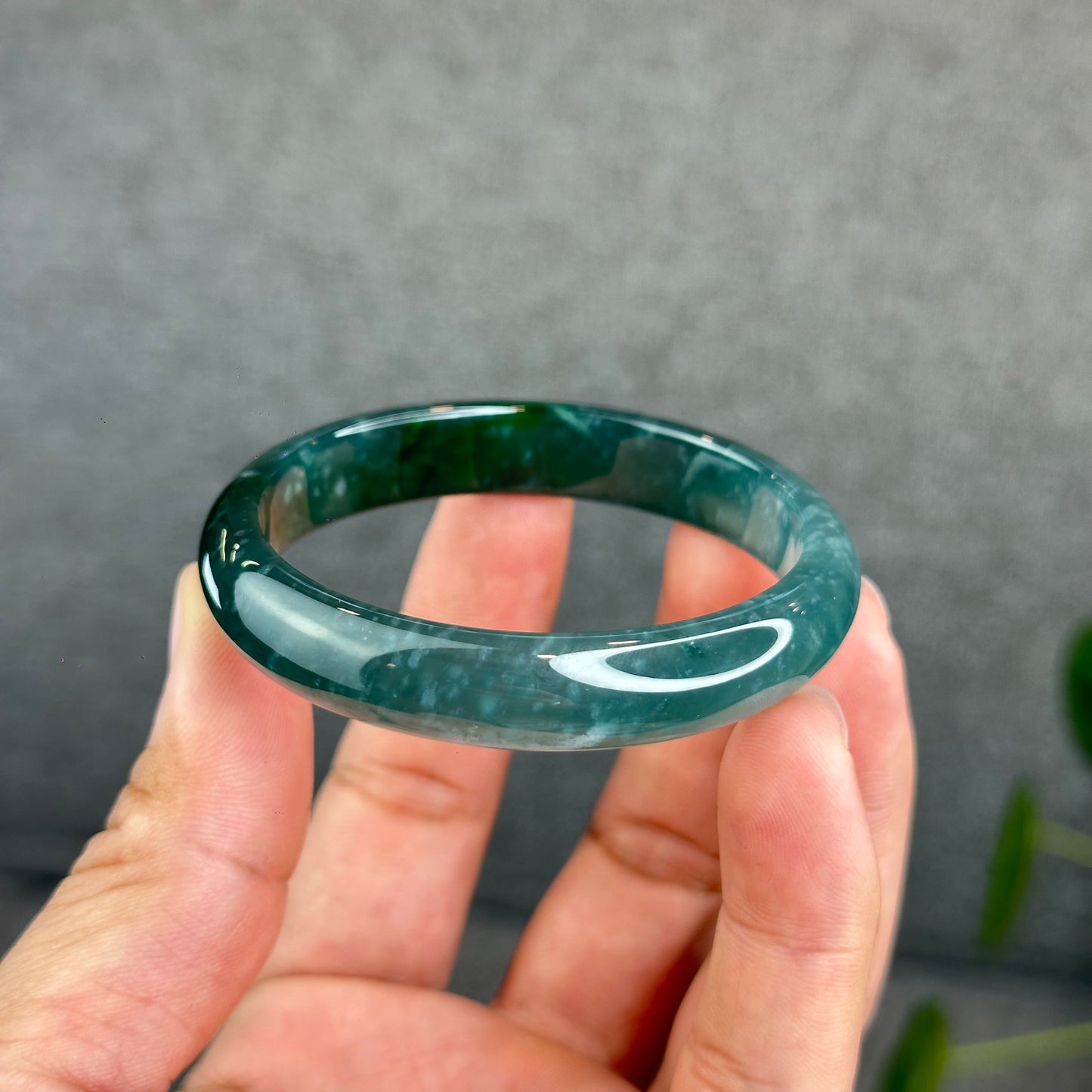 Natural Translucent Blue Water Jadeite Jade Bangle Leaf Style Size 53 mm