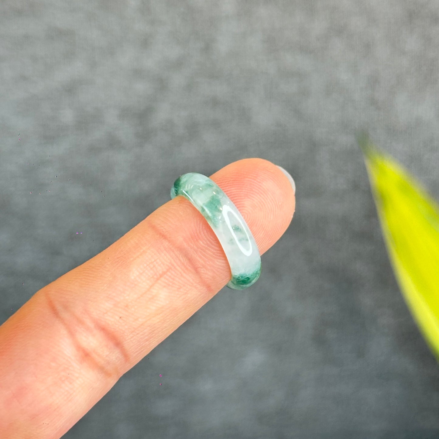 Natural Dark Floating Floral Moss Green Translucent Jadeite Jade Type A Ring Leaf Style Size 1.75