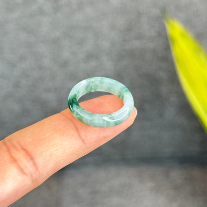 Natural Dark Floating Floral Moss Green Translucent Jadeite Jade Type A Ring Leaf Style Size 1.75